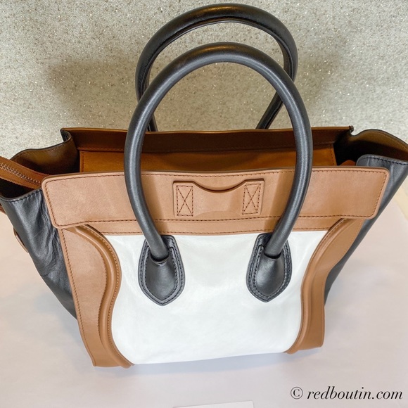 🎈SOLD Tricolor Mini Luggage Tote Brown Black - Picture 7 of 8